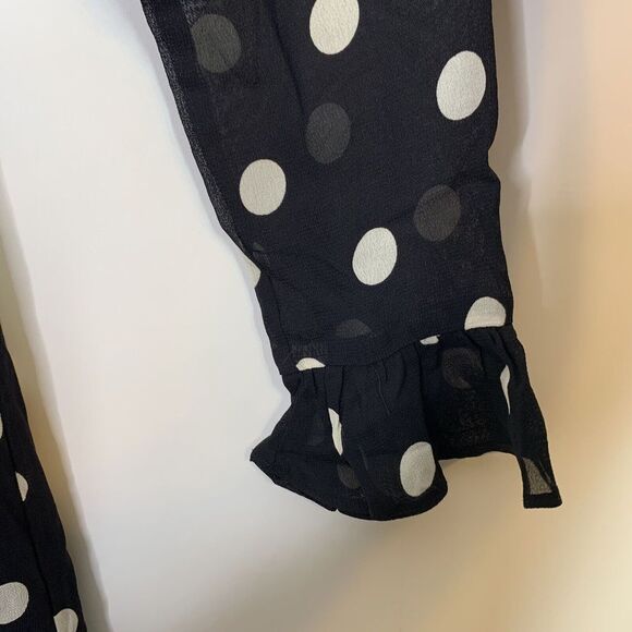 Reformation Fox Dress ES Sz 12 L Black White Polka Dot Mini Tie Neck Ruffl… - Picture 6 of 11